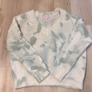 Pink lily women's sage and white marbled plush knit sweater, size medium! NWOT!
